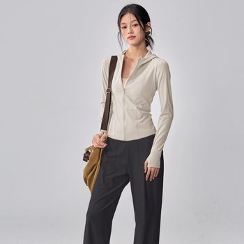 Autumn and Winter Fitness Yoga Clothing Jacket Hooded Slim Pilates Training Top Jacket Warm Sports Long Sleeves