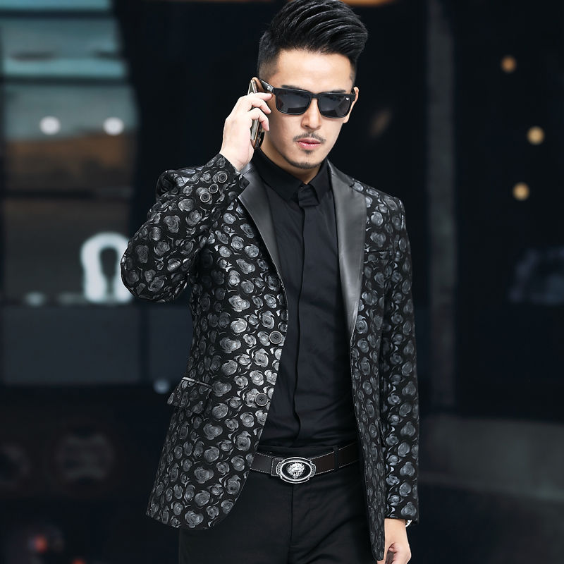 Áo Da Nam Chất Liệu Da Bò Vest Họa Tiết Hoa Hàng Mùa Xuân Thu Đông