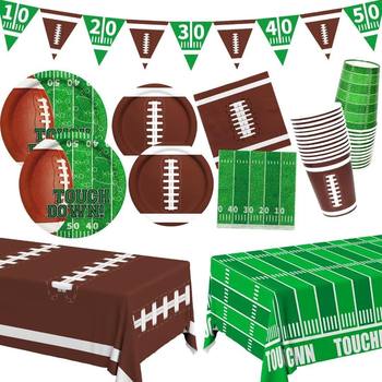 Rugby Disposable Theme Party Tableware suit American Football Decoration Banner Birthday Party Paper Plate Tablecloth