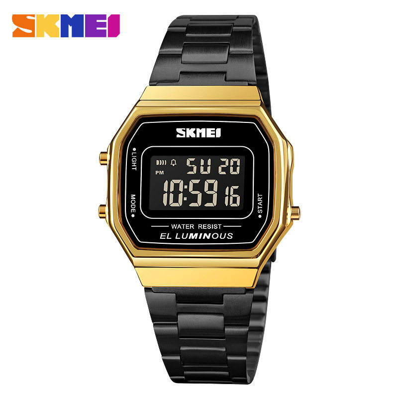 fashionable small square electronic watch street hip-hop metal classic steel band watch 1647