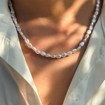 European and American Cross-border Baroque Pearl Necklace Men's Fashionable Fashion High-end Necklace Stainless Steel Men's Accessories