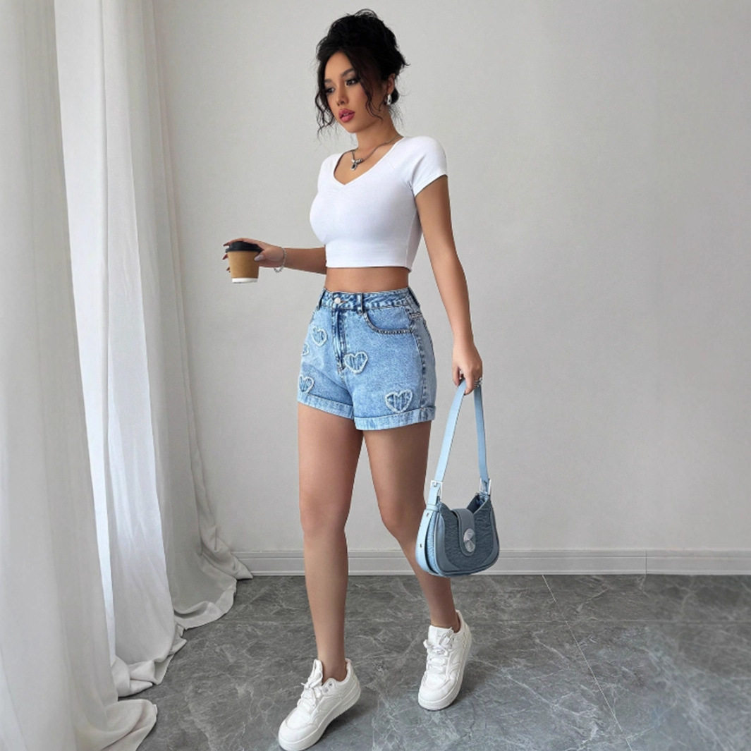 High Waisted Loose Denim Shorts Fashionable Design Comfortable Fit Versatile Style Perfect for Summer Wholesale