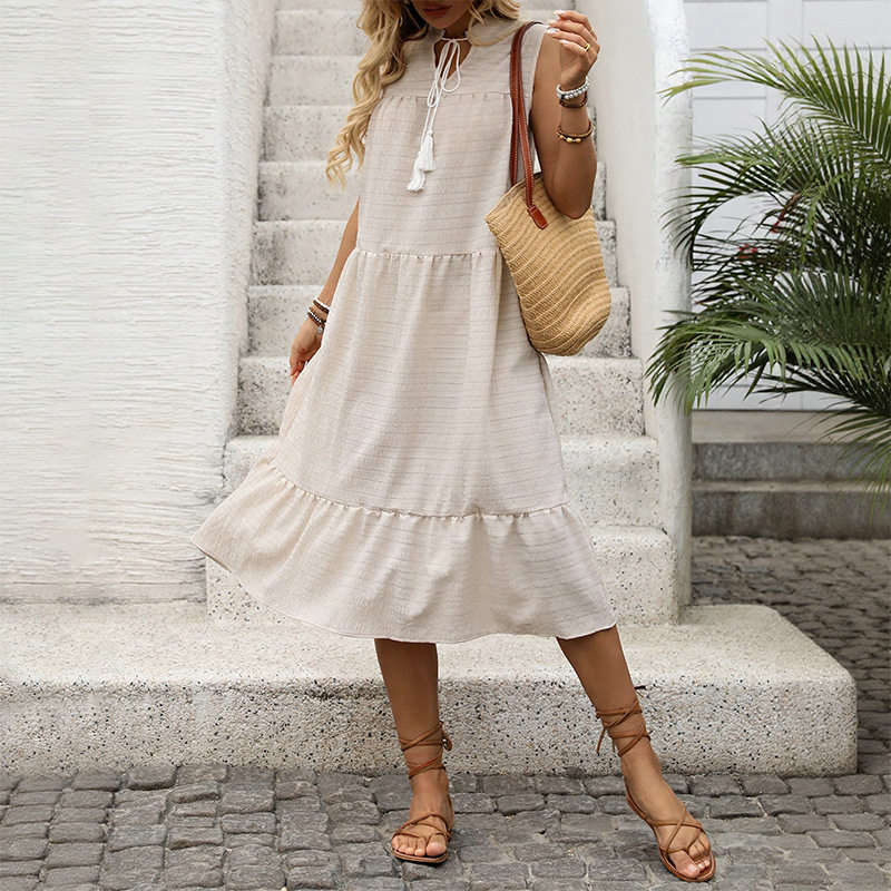Sleeveless Straight Maxi Dress Simple Design Solid Color Beach Vacation Style Wholesale Available