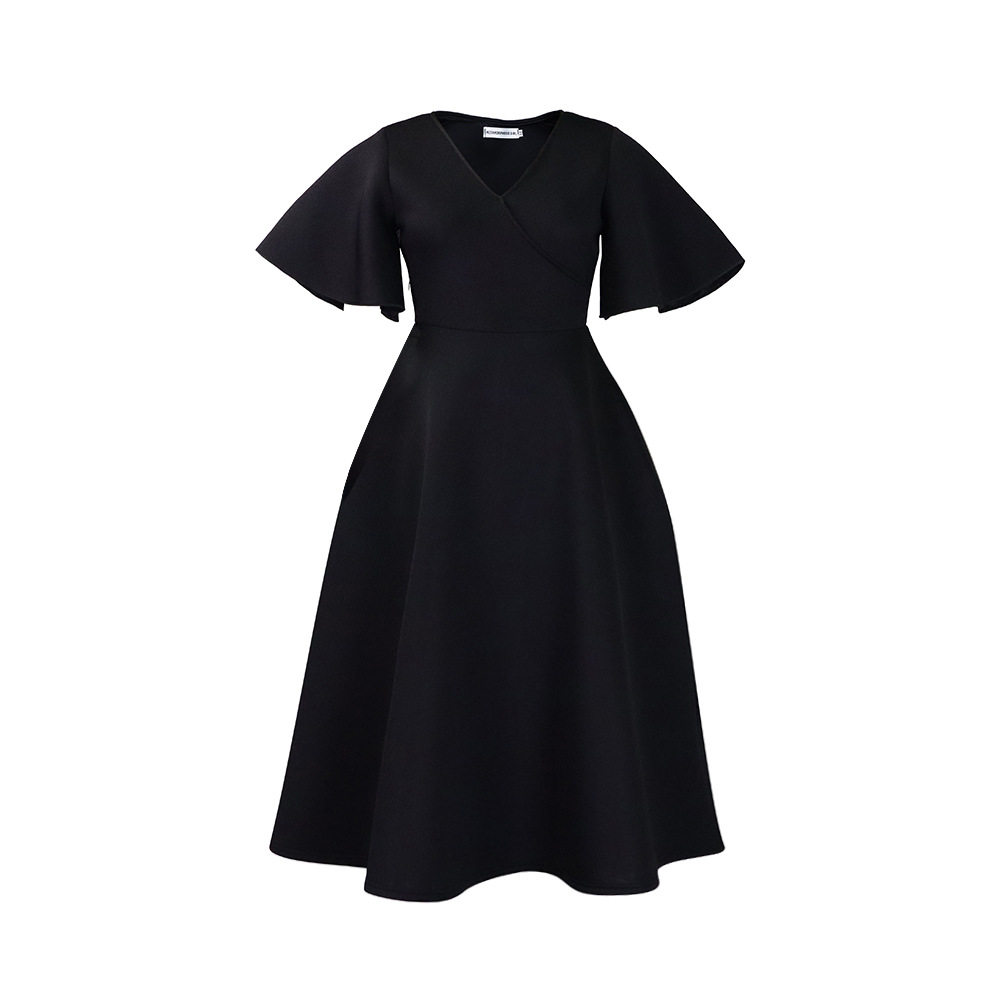 V Neck Flare Sleeve Dress Elegant A Line Silhouette Fashionable Design Perfect for Parties Wholesale Available
