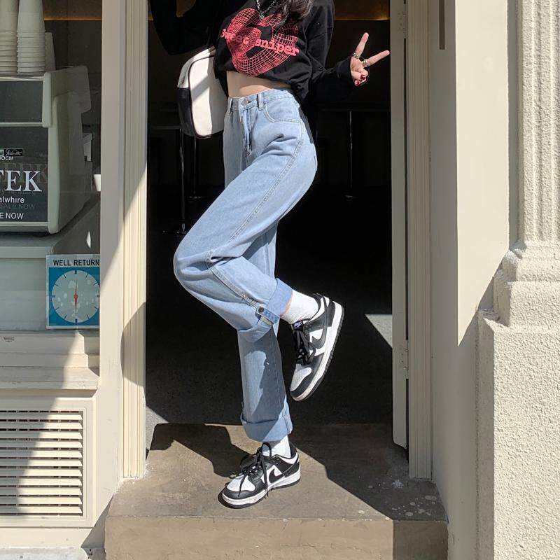 High Waisted Straight Leg Jeans for Women Light Wash Loose Fit Trendy Design Spring and Autumn Wear Wholesale