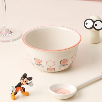 ♡ Various Cartoon 1 Bowl Spoon 2 Bowl Spoon Ceramic Rice Bowl Set Household Cute High-Value Yogurt Bowl Rice Bowl Pig