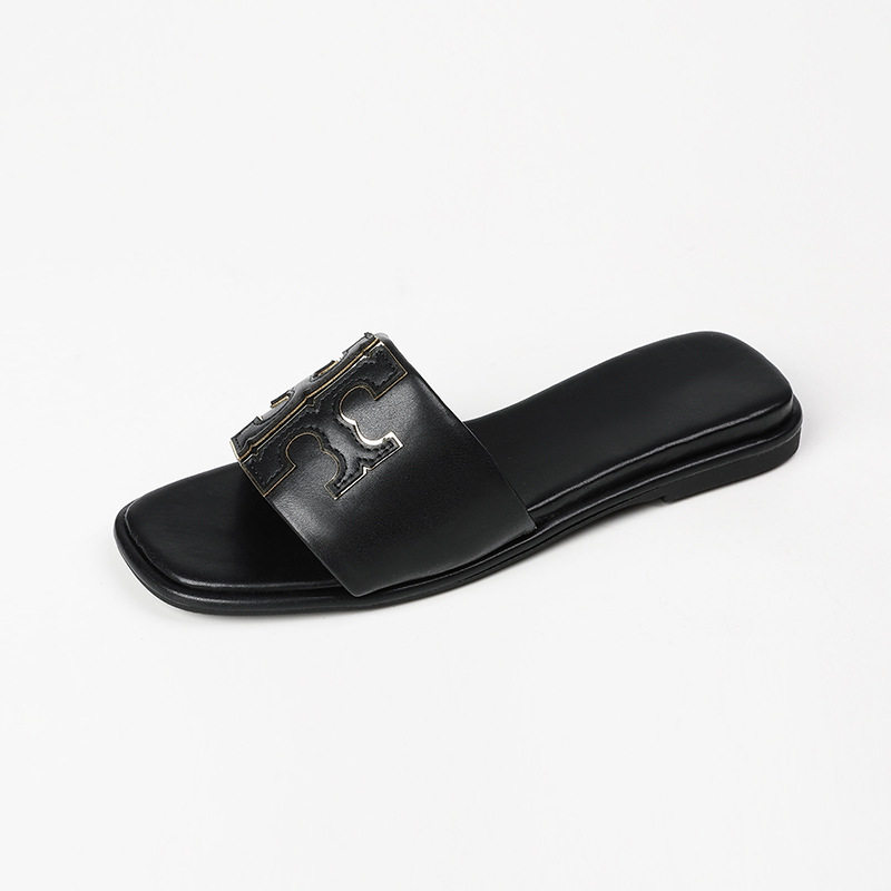 TB Leather Slippers American Women's Slippers Big Brand Slippers Fashion plus size European and American Cross-border Flat Slippers for Women