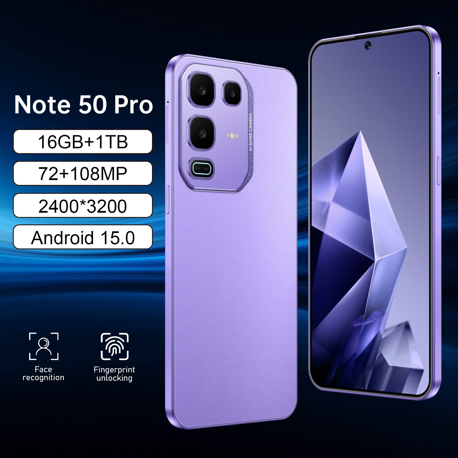 新爆款跨境手机Note 50 Pro安卓7.3寸大屏16+1T外贸手机源头批发