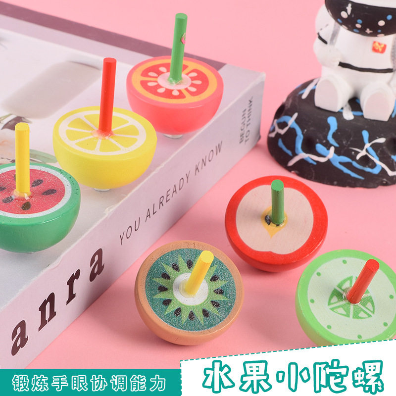 Wooden fruit small gyro manual rotating color gyro nostalgic children's educational toys kindergarten student gifts