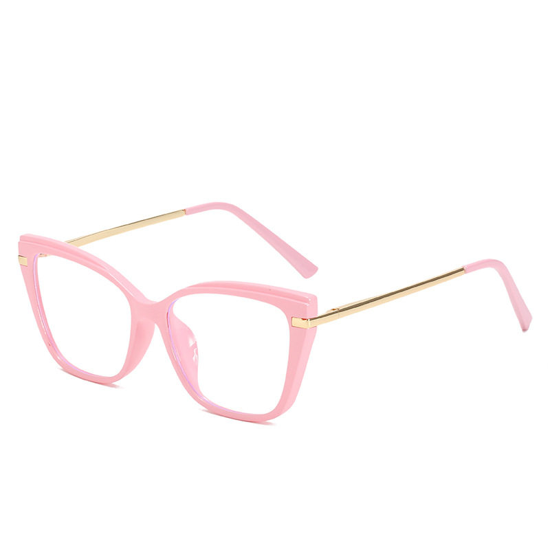 Cross-Border European and American Fashion Cat-Ear Glasses Frames for Women, Comfortable Spring Temples, Anti-Blue Light Flat Glasses 92197 Wholesale