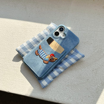 Suitable for Apple 16Promax Phone Case Iphone15/14/13 Embroidered Cartoon Card-Insert Phone Case 17Air