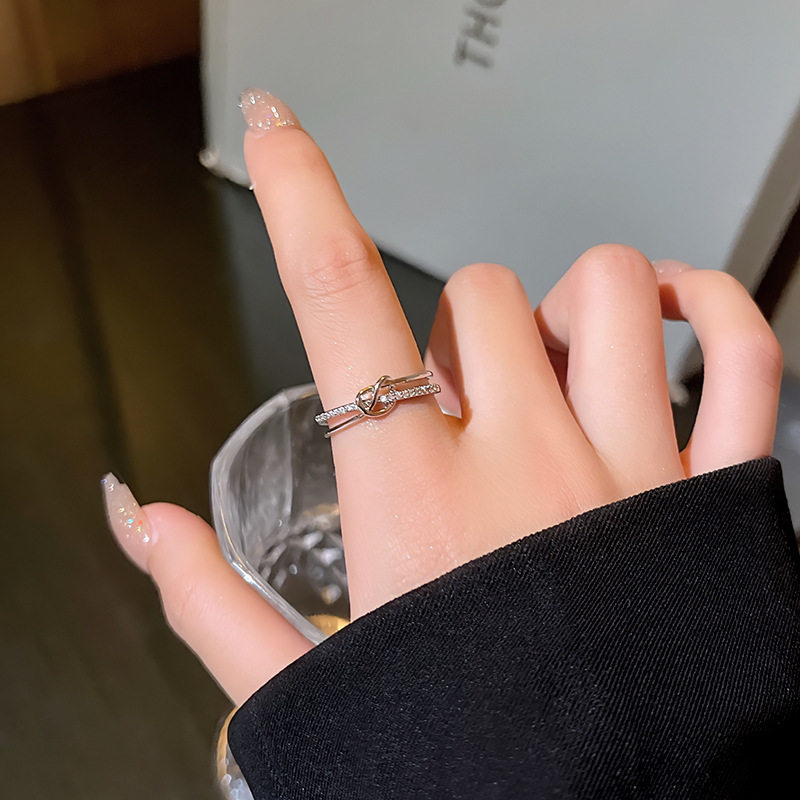 韩系精致锆石素圈戒指女开口可调节食指戒轻奢小众个性设计感指环