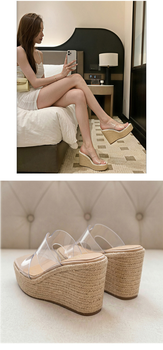 Sandal nữ quai ngang gót xuồng đế dày 9cm mũi vuông — Màu be, Màu trắng