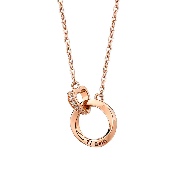 Mobius Ring Necklace for Women 2024 New Fashionable Double Ring Clavicle Chain Elegant Light Luxury Stainless Steel Ring Chain