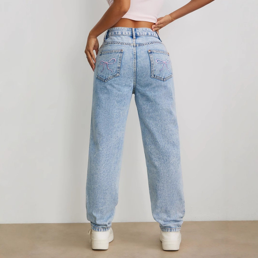 High Waisted Straight Leg Denim Pants Versatile Loose Fit Trendy Style Casual Wear for Women Wholesale Available