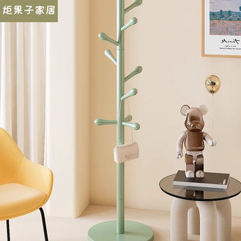 Solid Wood Clothes Hanger Bedroom Floor-Standing Vertical Coat Rack Dopamine Clothes Drying Rack Indoor Home Balcony Portable Storage Rack