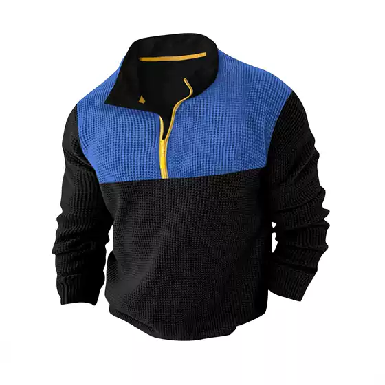 Cross-Border Amazon Spring & Fall New Men's T-Shirt Sweatshirt Casual Sports Color-Blocked Long-Sleeved High-Neck Half-Zip Top