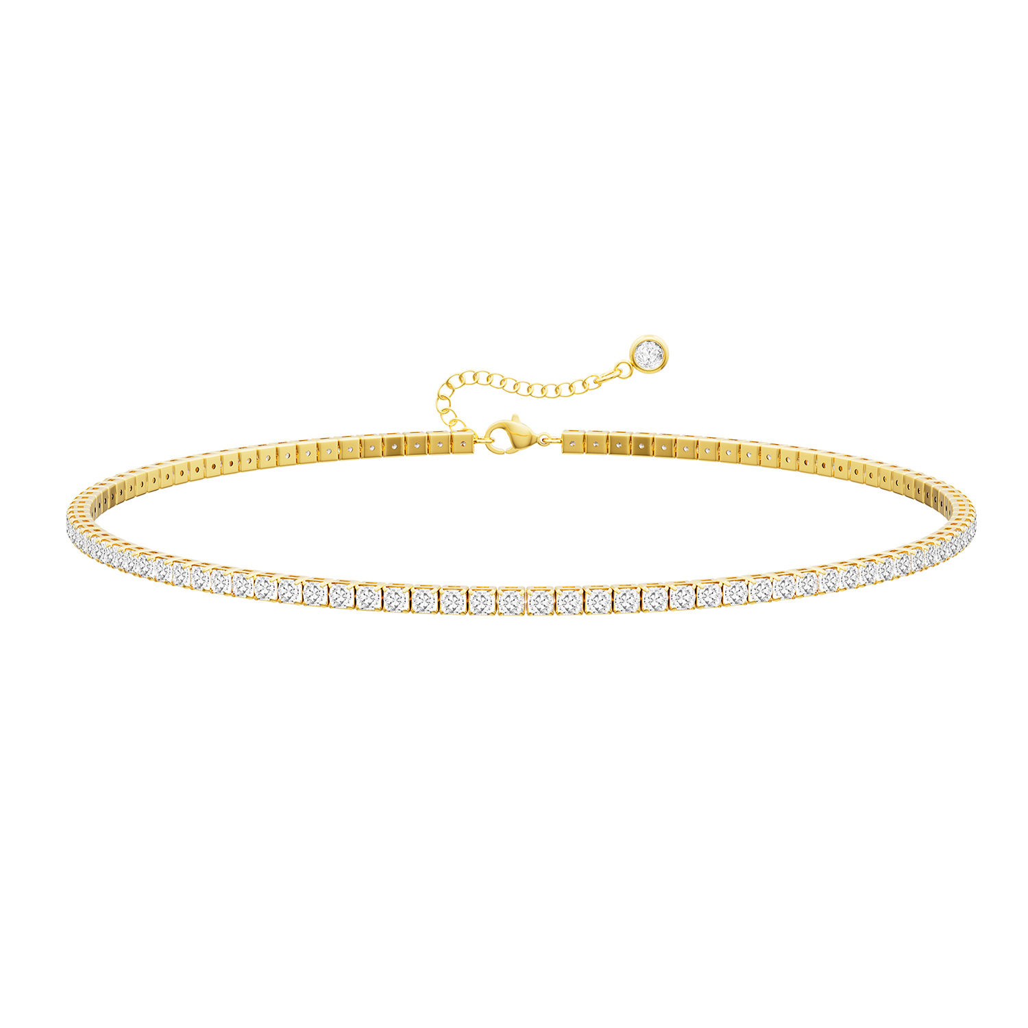 European and American Luxury Full Diamond Geometric Shape Zircon Collar Women's Collarbone Chain Collar Fashionable Simple All-Match Necklace