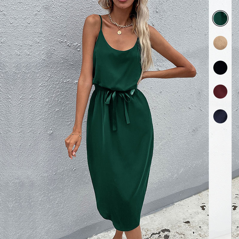Summer Womens Solid Color Bodycon Dress with Slit Sleeveless Stylish Comfortable Perfect for Parties or Casual