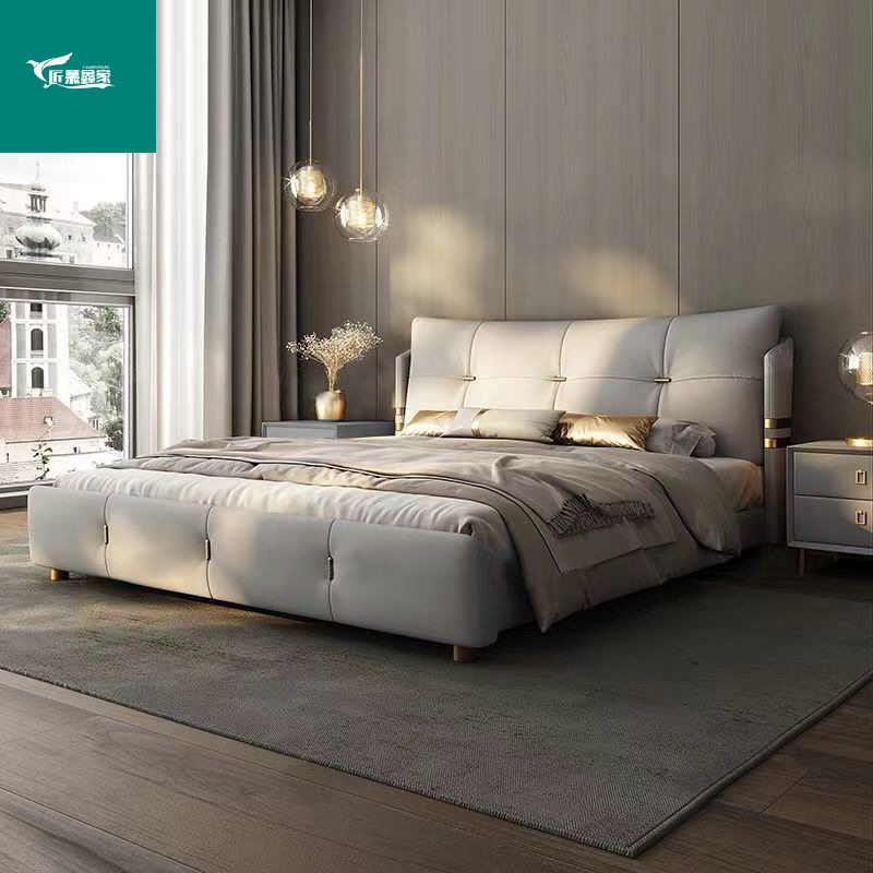 2025 New Modern Simple Italian Leather Bed Light Luxury Master Bedroom Large Bed Double Multi-Functional Air Pressure Storage Wedding Bed