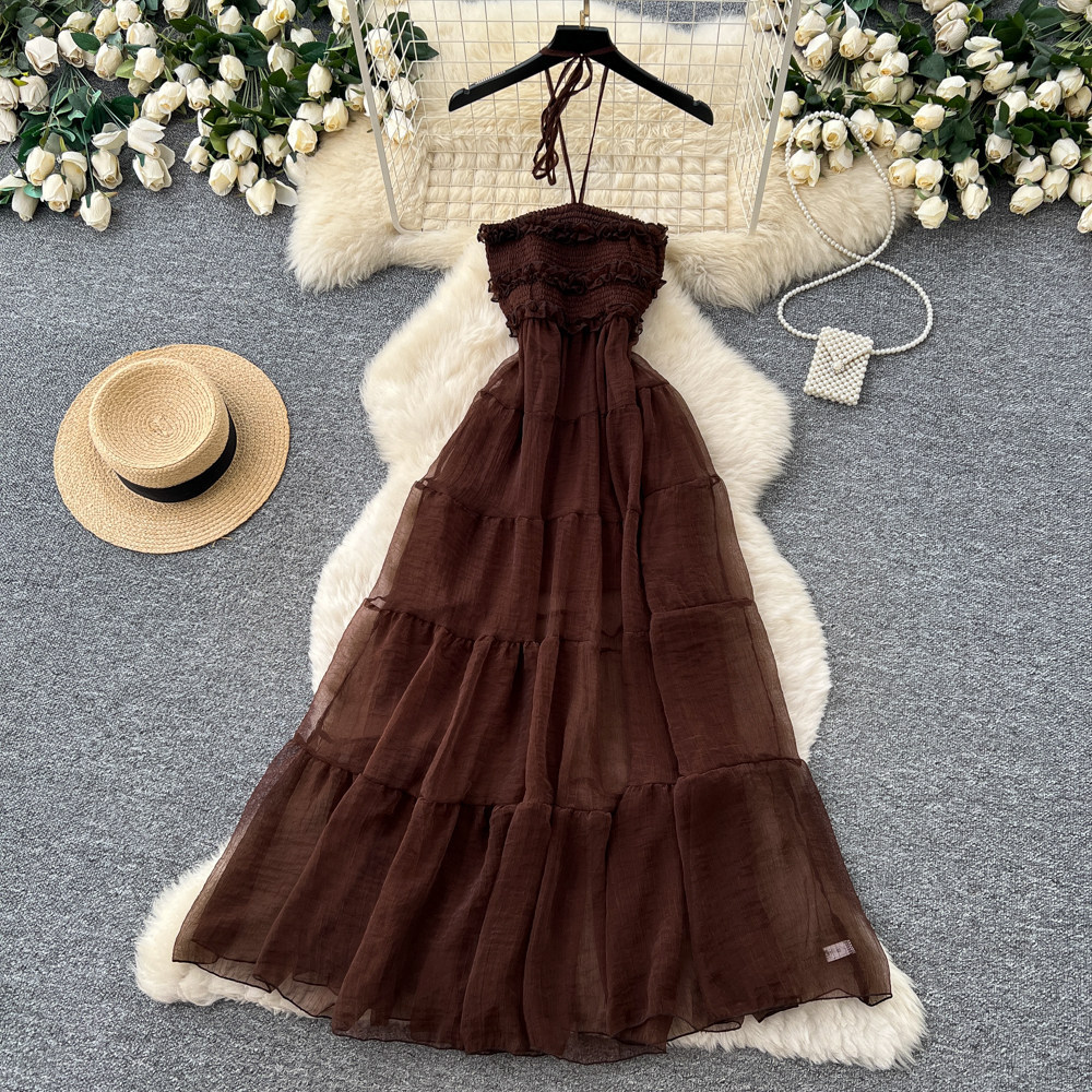 Sleeveless High Waisted A Line Dress French Style Flattering Fit Cake Skirt Design Summer Vacation Wear Wholesale