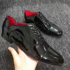 New Style Red-Soled Patent Leather Men's Shoes, British Style Business Casual Genuine Leather Lace-Up Formal Leather Shoes, Trendy and Fashionable