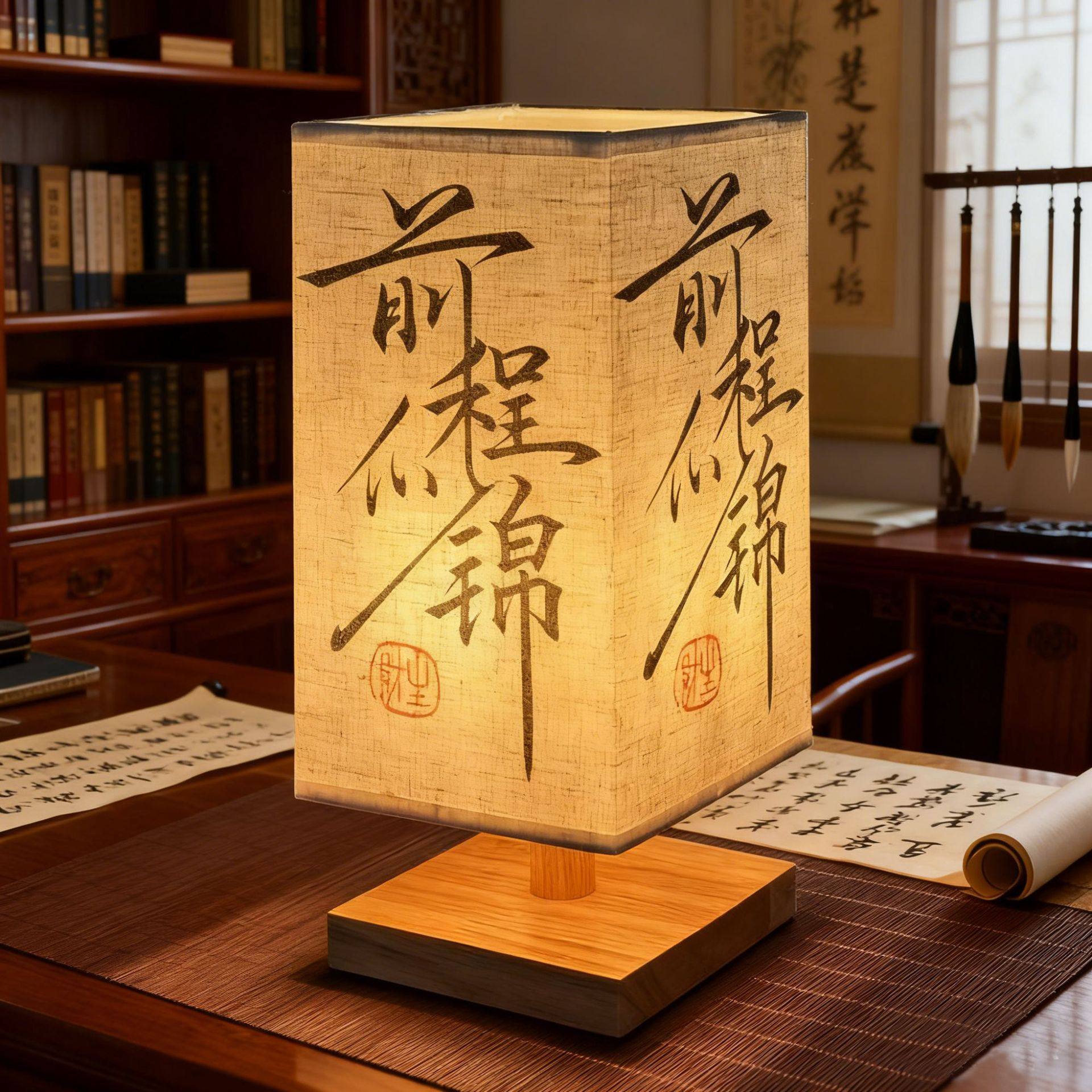 Table Lamp, Chinese-Style Antique Calligraphy Ornament, Birthday Gift, Bedroom Bedside Book, Desktop Decoration, Atmosphere Night Light