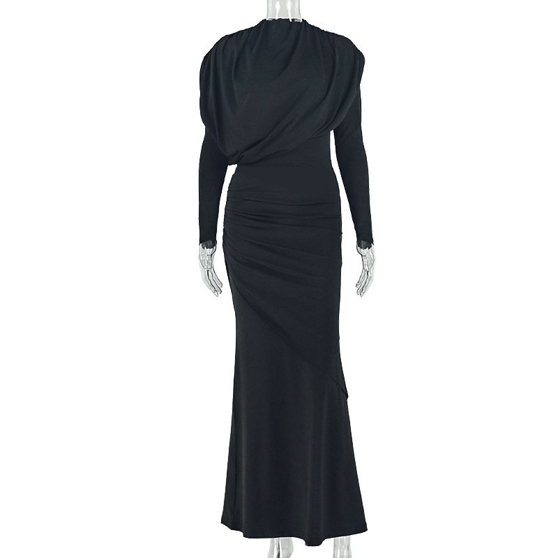 Womens Bodycon Dress High Neck Long Sleeve Pleated Design Casual Office Wear Wholesale Available
