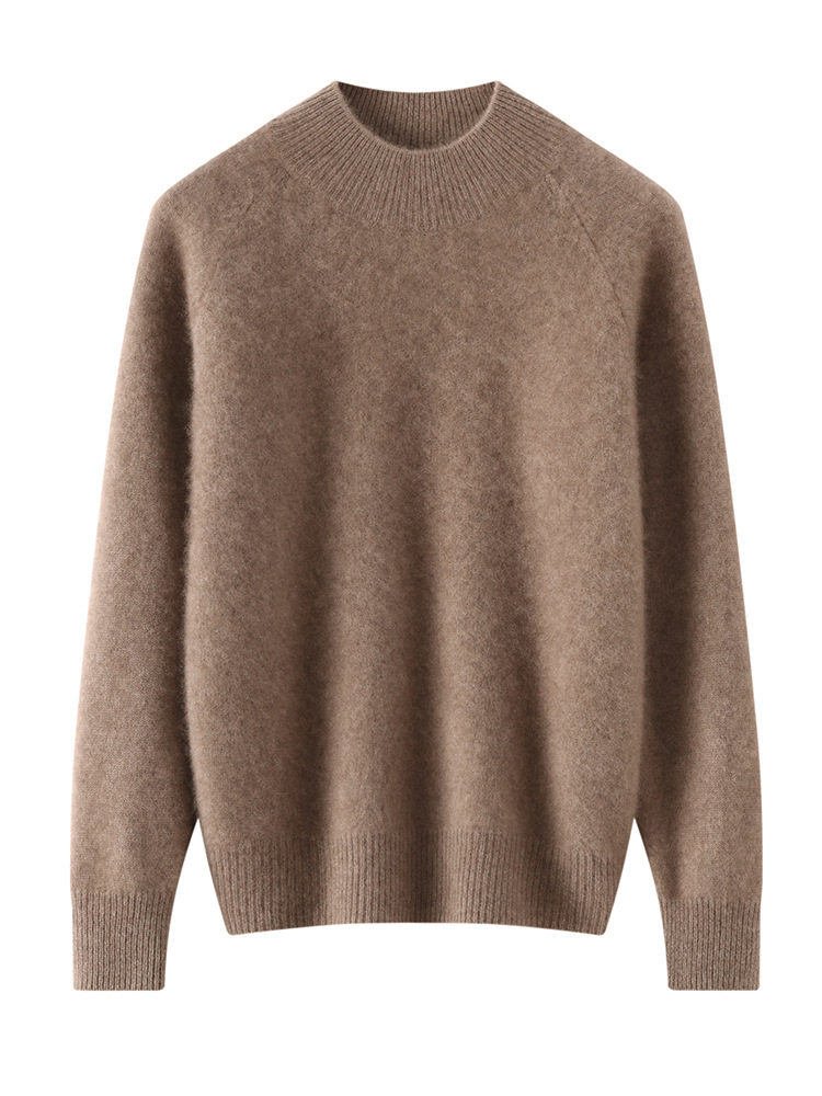 New Autumn and Winter Half-Turtleneck Pure Cashmere Sweater for Women, Solid Color, Loose and Versatile, Thick Wool Sweater for Women