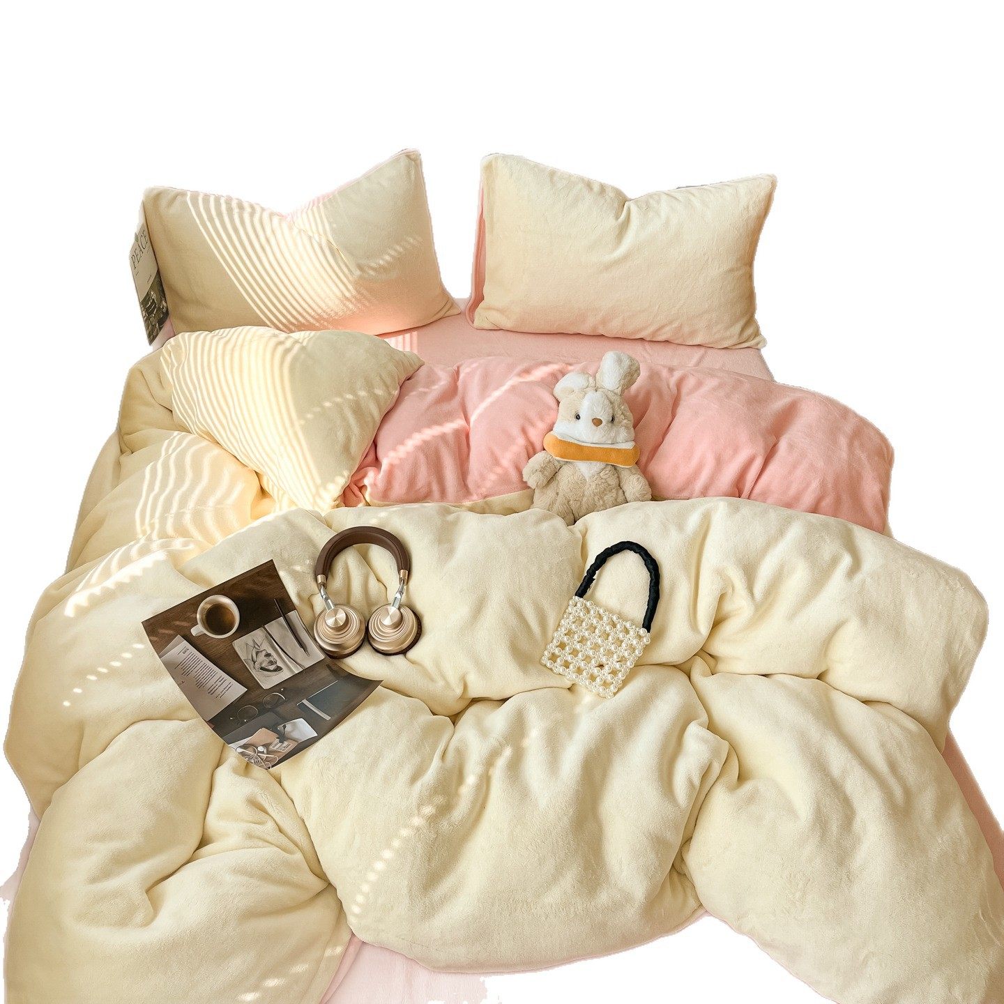 Class a Winter Pure Color Milk Velvet Four-Piece Set Thickeneded Fleece-Lined Quilt Cover Bed Bed Sheets Quilt Cover Student Dormitory Three-Piece Set