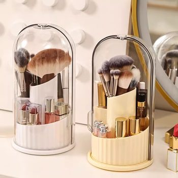 Cosmetic Brush Storage Holder Lipstick Eye Shadow Storage Rack Desktop Pen Holder Rotating Dustproof Dressing Table Cosmetic Storage Box