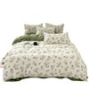 Fresh Style Washed Cotton Four-piece Bedding Bed Sheet Quilt Cover Korean Style Princess Floral Girl Dormitory Three-piece Set