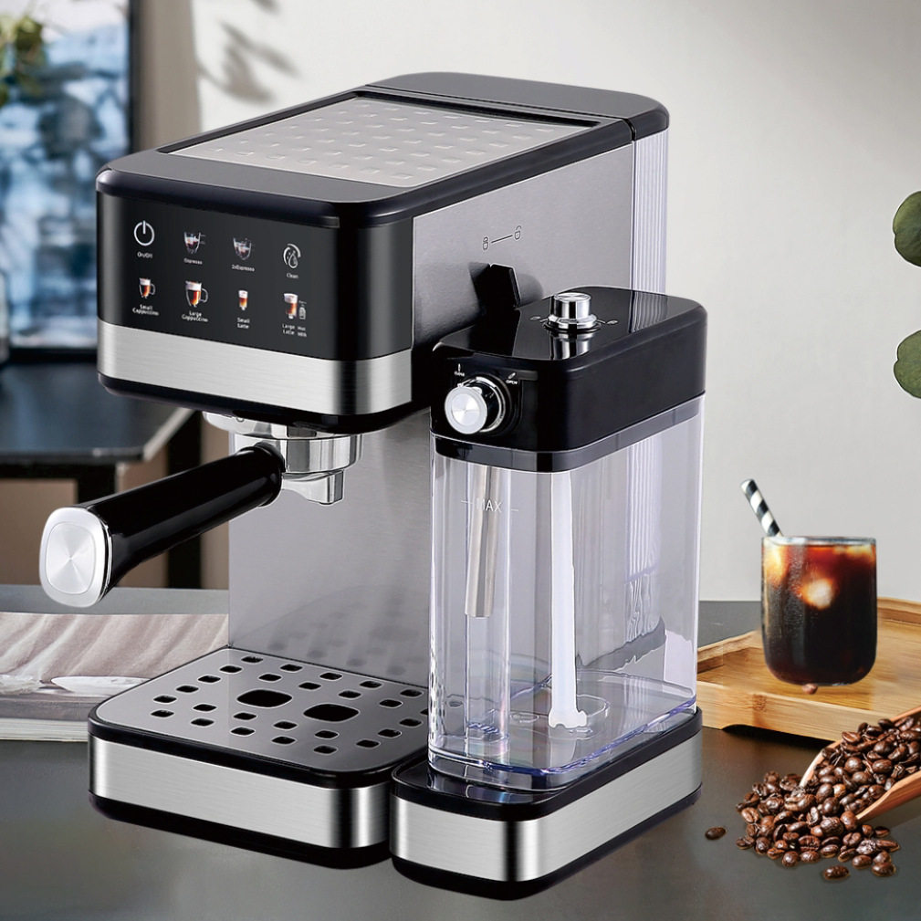 Cross-Border Popular Espresso Coffee Maker with Milk Tank and Stainless Steel Edge Logo