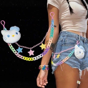 Japan Harajuku Yabi Waist Chain Millennium Y2K Macaron Kitty Acrylic Star Trouser Chain Necklace