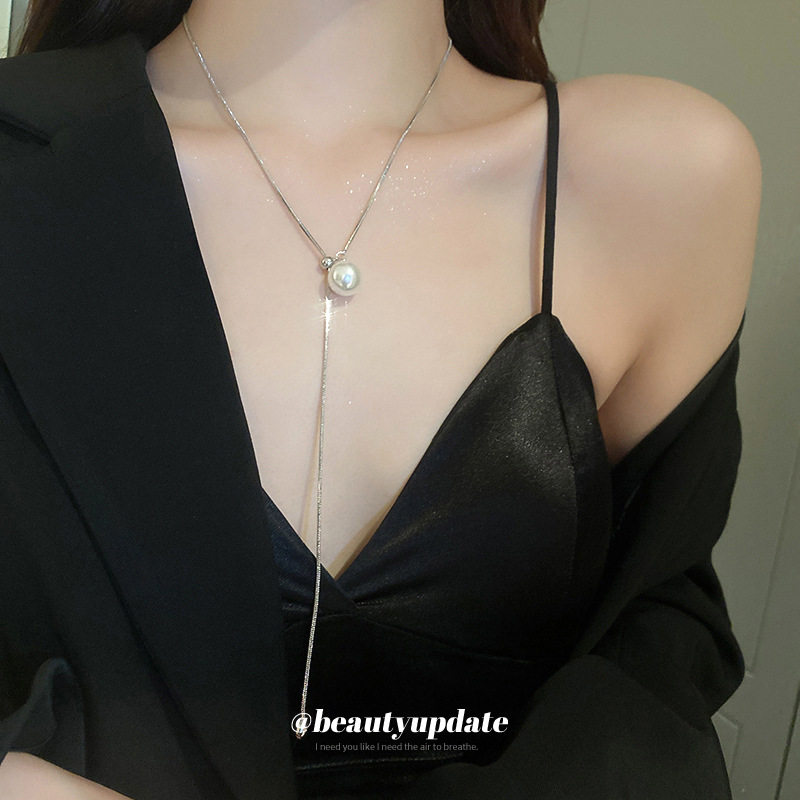 Simple ins Style Pearl Snake Chain Round Beads Adjustable Necklace Internet Celebrity Elegant Clavicle Chain Fashionable Light Luxury Women's Necklace