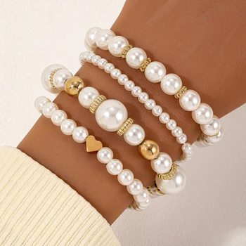 Cross-border Hot Selling 4-piece Love Pearl Bracelet suit Women's Handmade Beaded Fashion Explosive Bracelet