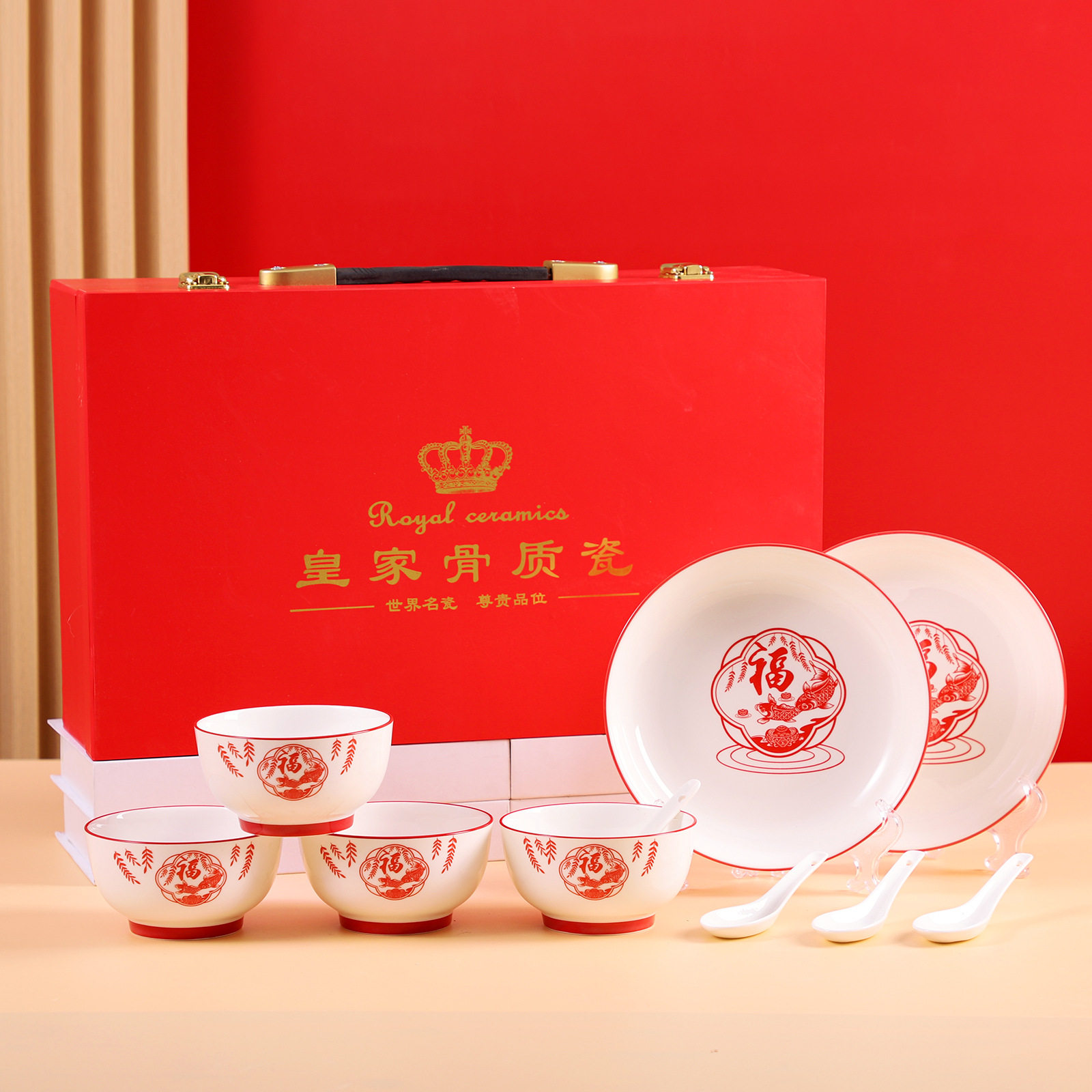 2026 Year of the Horse Reunion Fortune Ceramic Bowl Plate Spoon Chopsticks Gift Box Insurance Bank Company Event New Year Gift