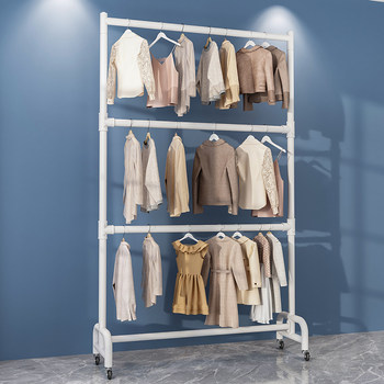 Balcony Adjustable Clothes Drying Rack Double-Layer Clothes Rack Three-Layer Coat and Clothes Rack Floor-Standing Bedroom Home Clothing Store with Wheels