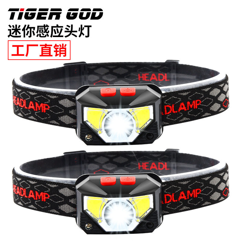 Cross-Border New Led Sensor Headlight Strong Light Charging Head-Mounted Night Running Fishing Mini Cob Small Headlight Wholesale