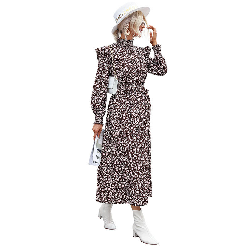 Spring Floral Maxi Dress for Women High Neck Long Sleeve Fashionable Design Perfect for Casual or Formal Occasions