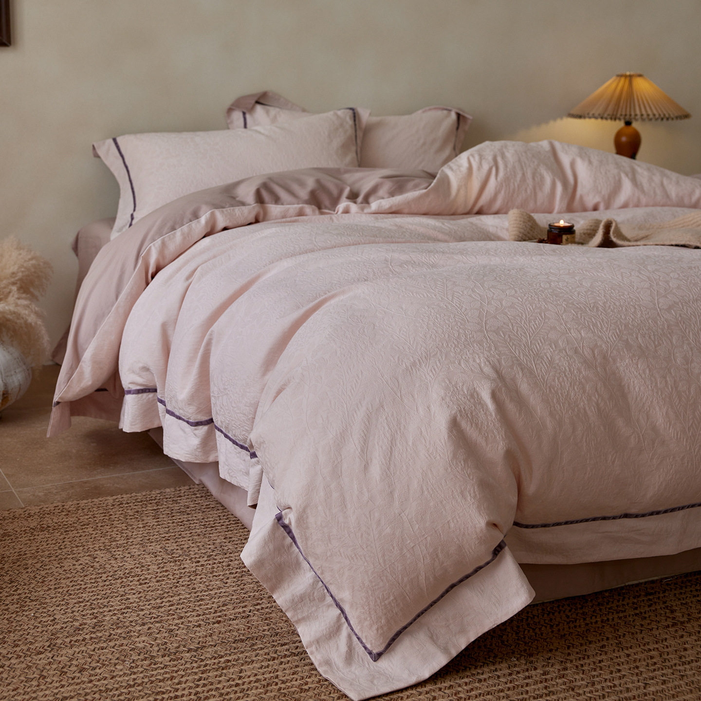 Autumn and Winter Thickened All-Cotton Brushed Four-Piece Set 100S High-Count Simple and High-End Jacquard Pure Cotton Duvet Cover and Bed Sheet