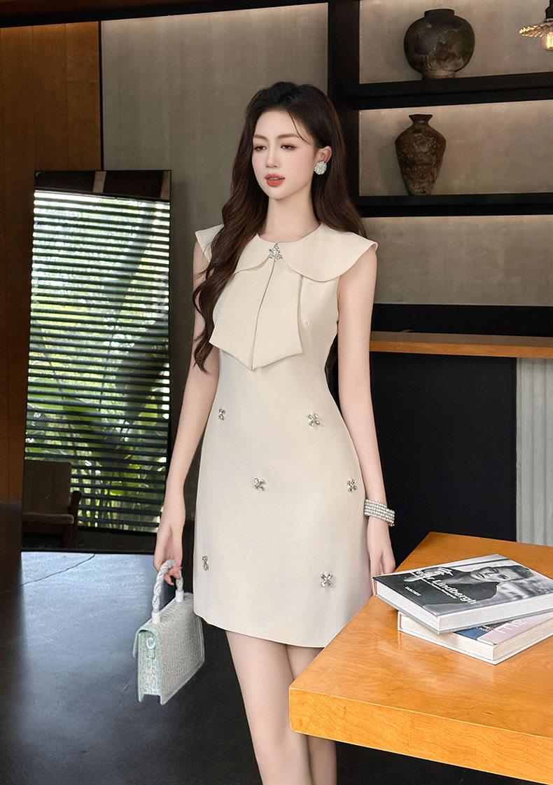 Đầm dự tiệc cổ bèo doll phong cách Pháp tay ngắn eo cao — [Màu hồng đào] chi tiết 4