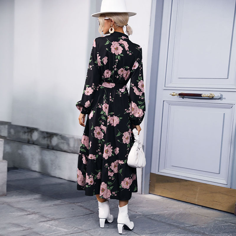Printed Long Sleeve Maxi Dress High Neck Fashionable Design Autumn Winter Style Wholesale Available
