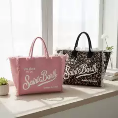 Cross-Border Export Tassel Letter Canvas Bag Large Capacity Women's Bag 2025 New Leopard Print Shoulder Tote Bag Handbag