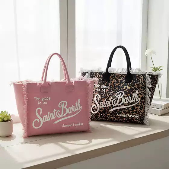 Cross-Border Export Tassel Letter Canvas Bag Large Capacity Women's Bag 2025 New Leopard Print Shoulder Tote Bag Handbag