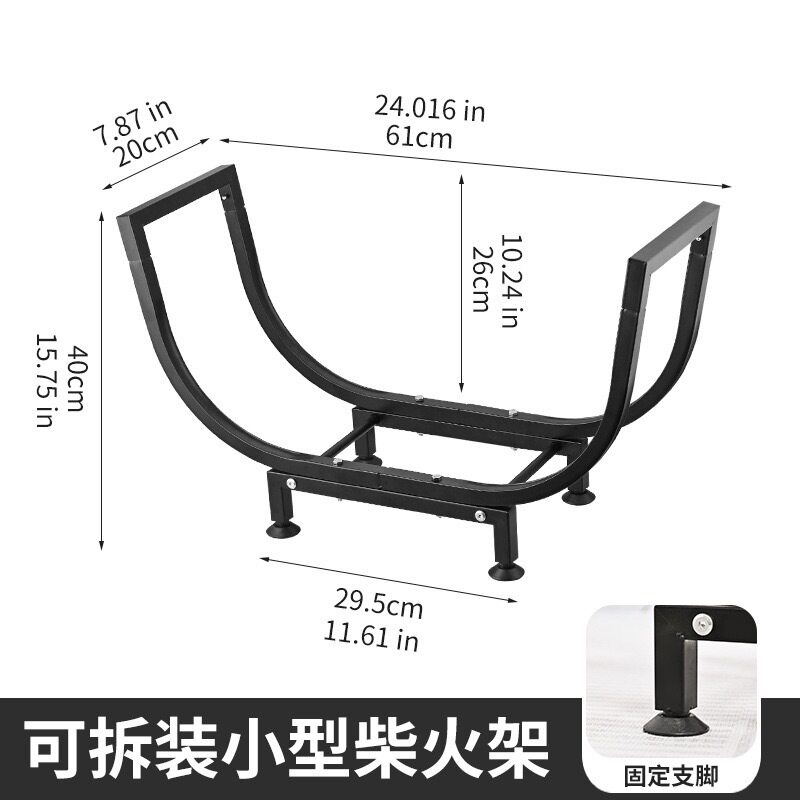 铁艺壁炉木柴置物架带轮收纳架室内装饰柴火架户外移动储物架批发