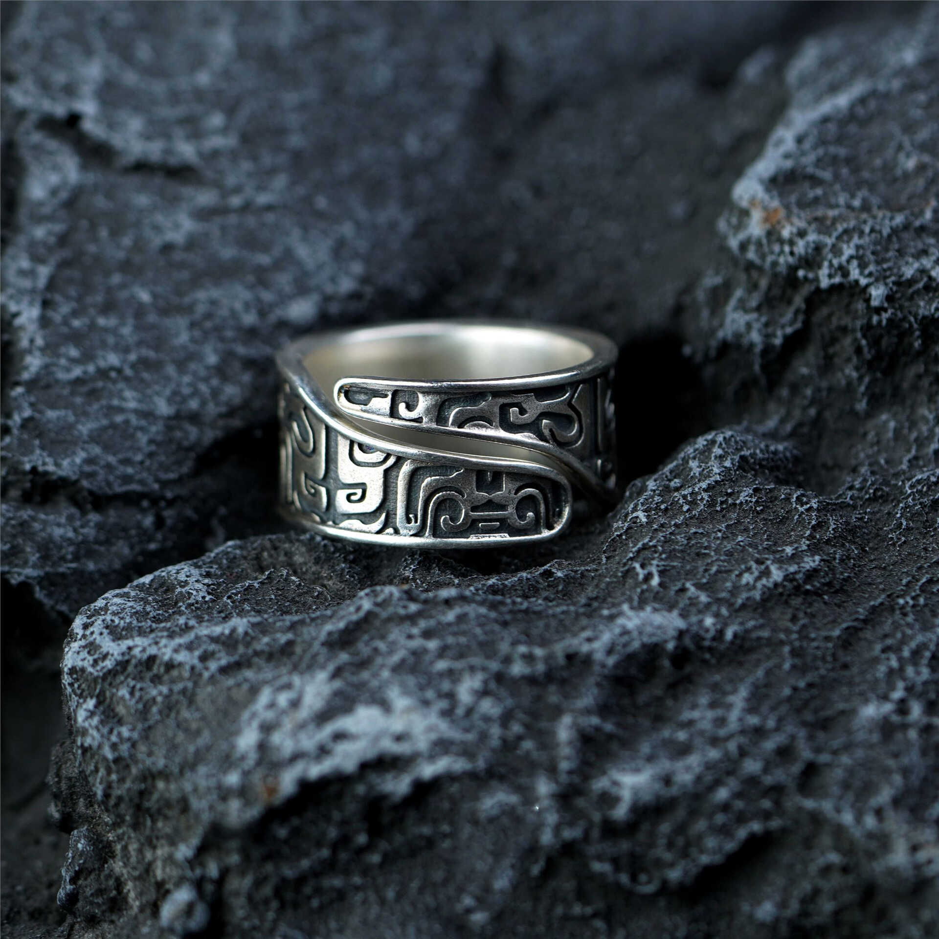 Chinese Style Auspicious Beast Gluttonous Pattern Ring Men's Aggressive Fashion Open Ring Retro Personalized Finger Ring