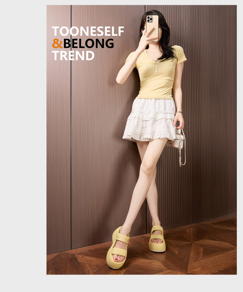 Dép sandal nữ quai chữ V đế chống trượt mùa hè — Trắng, Vàng, Xanh chi tiết 14