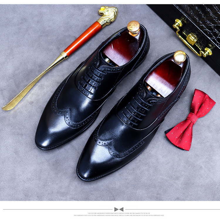 Giày da nam derby mũi tròn chạm khắc brogue cổ thấp buộc dây — Màu nâu, Màu đen, Màu đỏ rượu, Màu cà phê