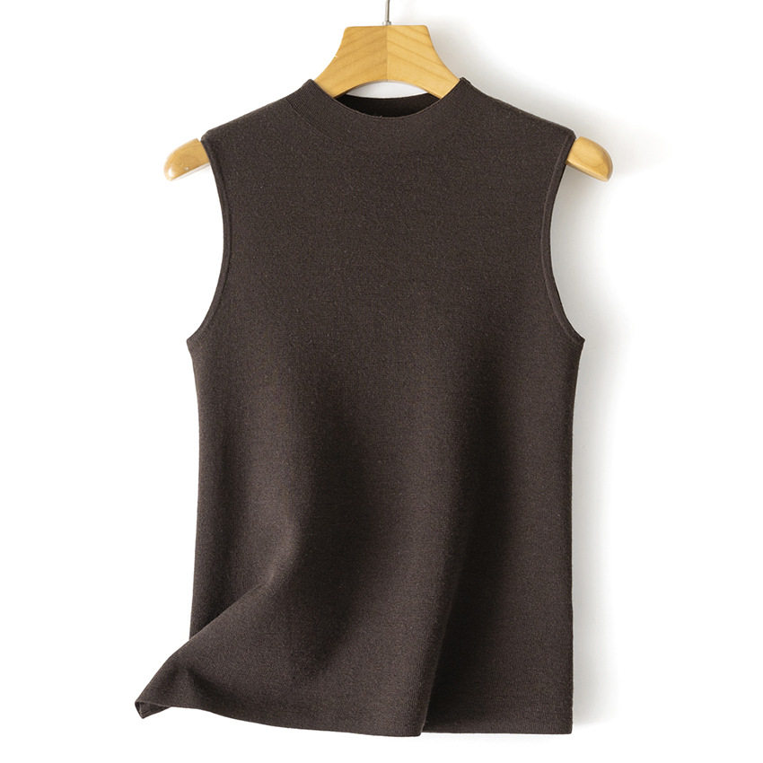 60支精纺美丽诺羊毛针织背心圆领修身女士无袖立领打底衫春夏新款